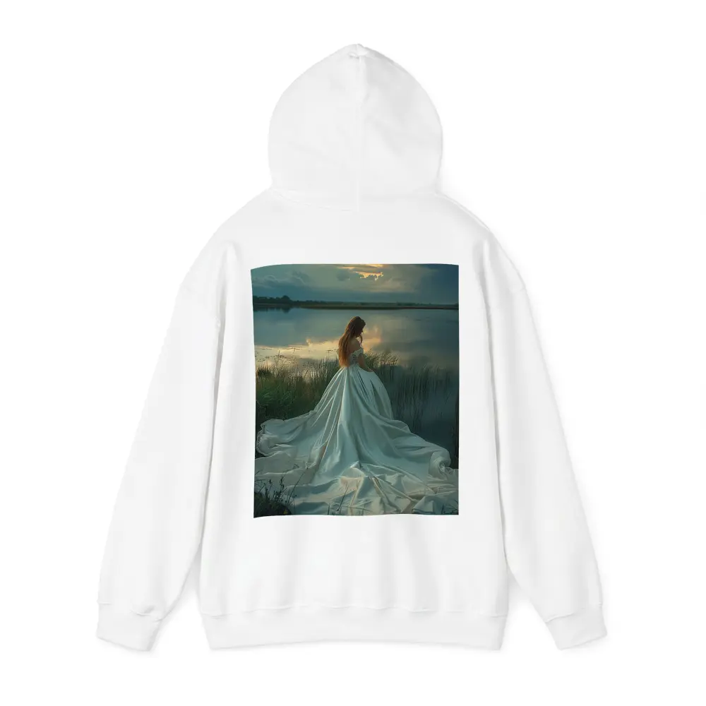 Woman White Gown Lake Sunset Landscape – Hoodies