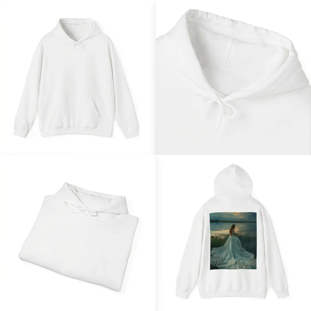 Woman White Gown Lake Sunset Landscape – Hoodies