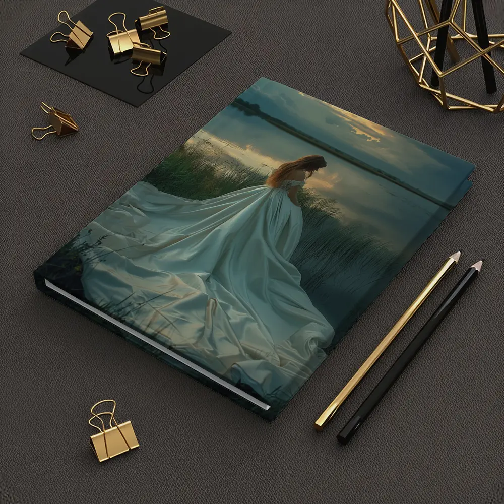 Woman White Gown Lake Sunset Landscape – Notebooks