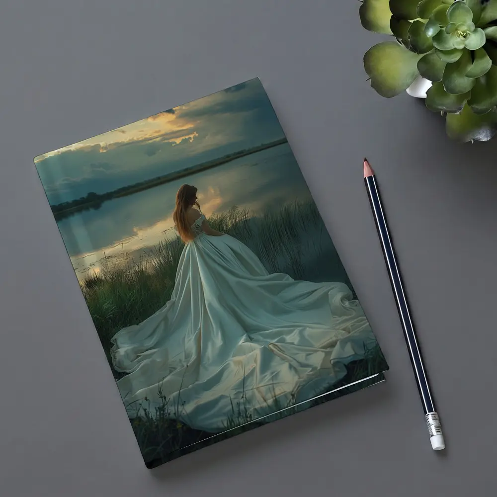 Woman White Gown Lake Sunset Landscape – Notebooks