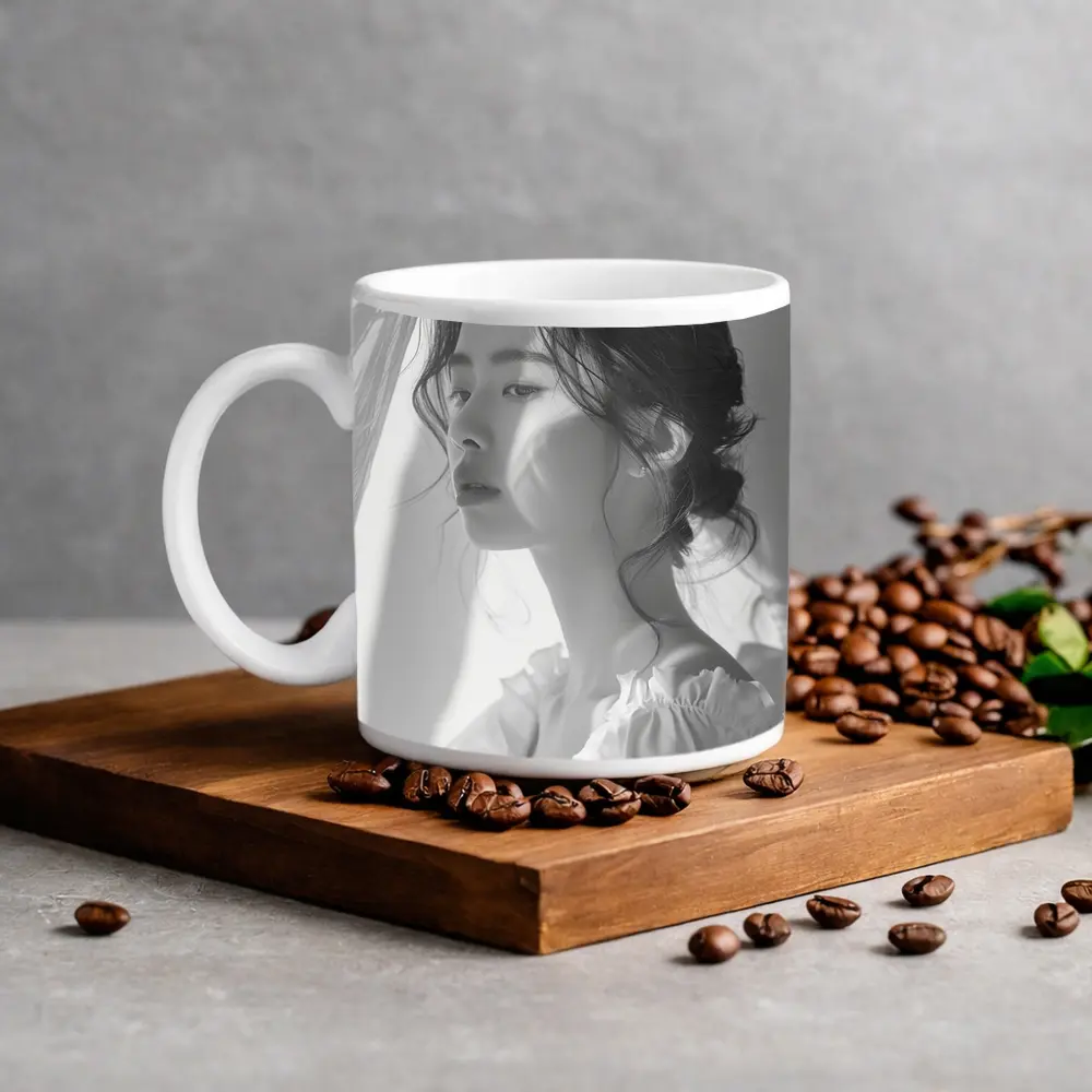 Asian Woman Portrait Black and White Art – Mugs