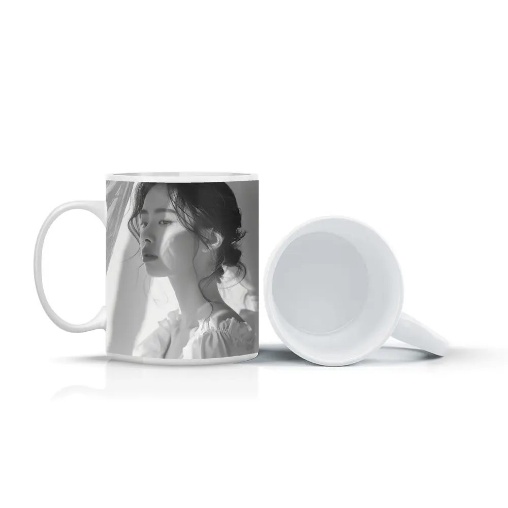 Asian Woman Portrait Black and White Art – Mugs
