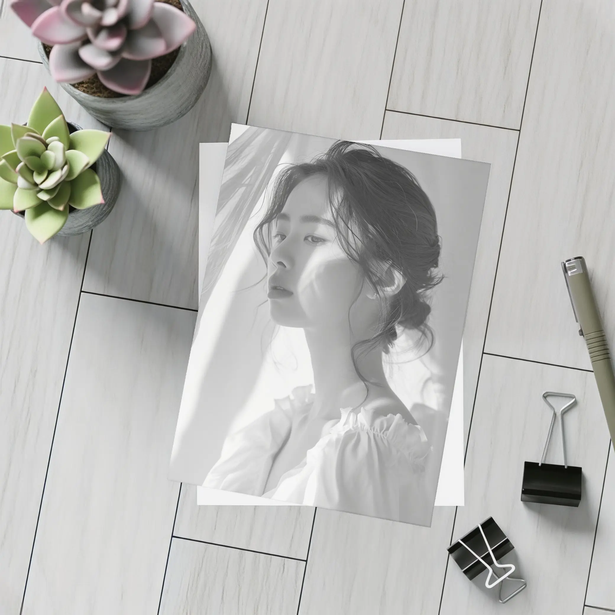 Asian Woman Portrait Black and White Art – Postcards