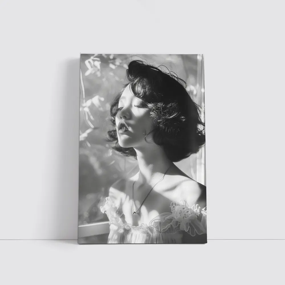 Black and White Woman Portrait Soft Light – Wall Art