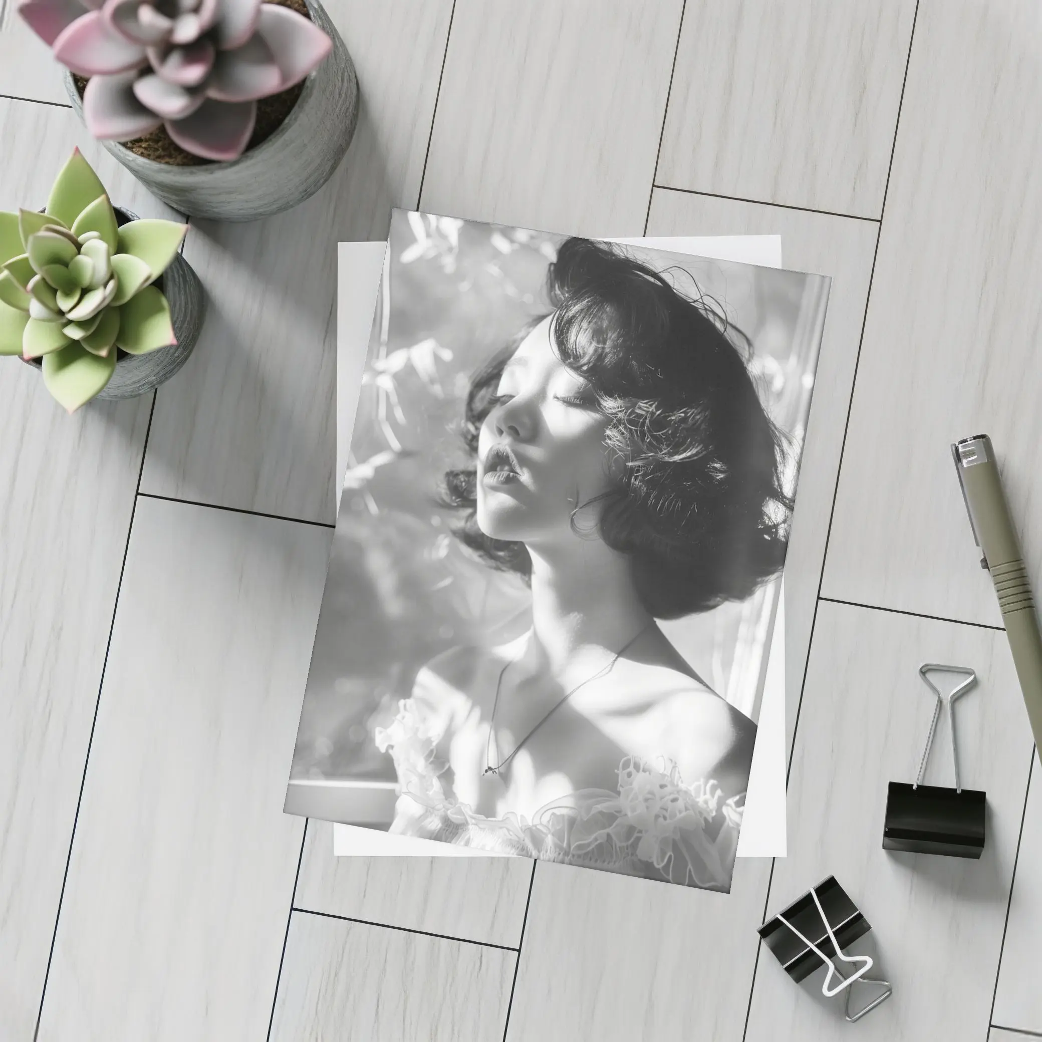 Black and White Woman Portrait Soft Light – Postcards
