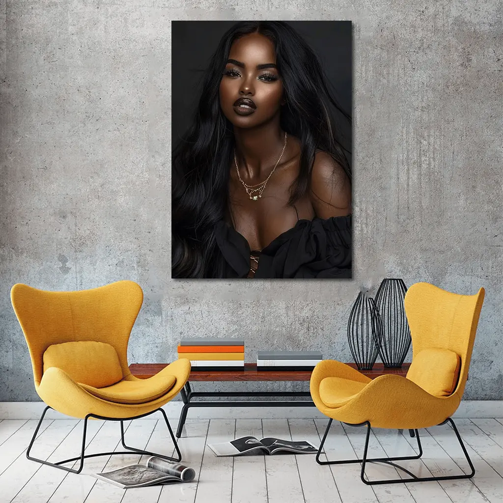 Elegant Black Woman Dark Studio Portrait – Wall Art