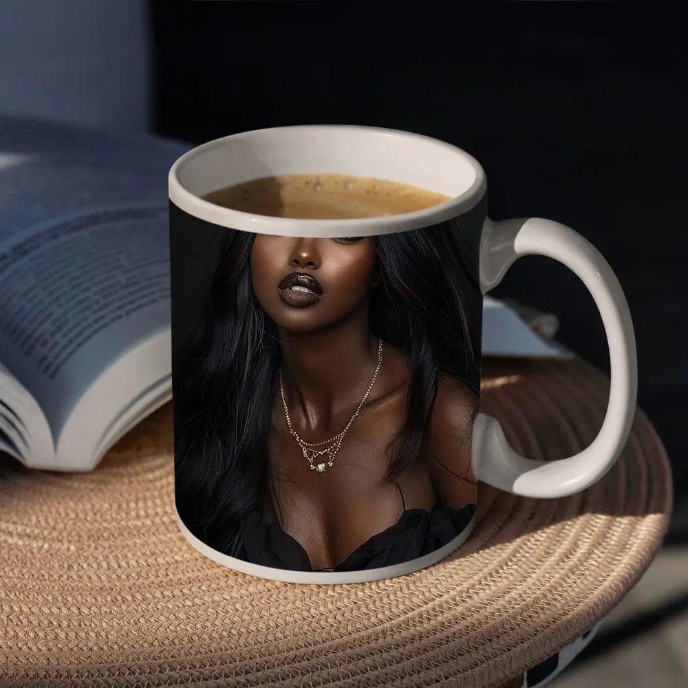 Elegant Black Woman Dark Studio Portrait – Mugs