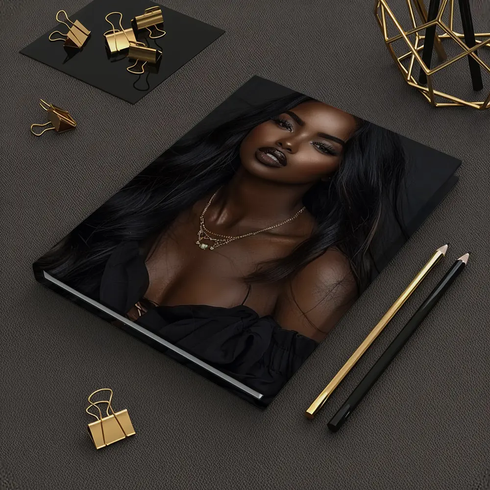 Elegant Black Woman Dark Studio Portrait – Notebooks