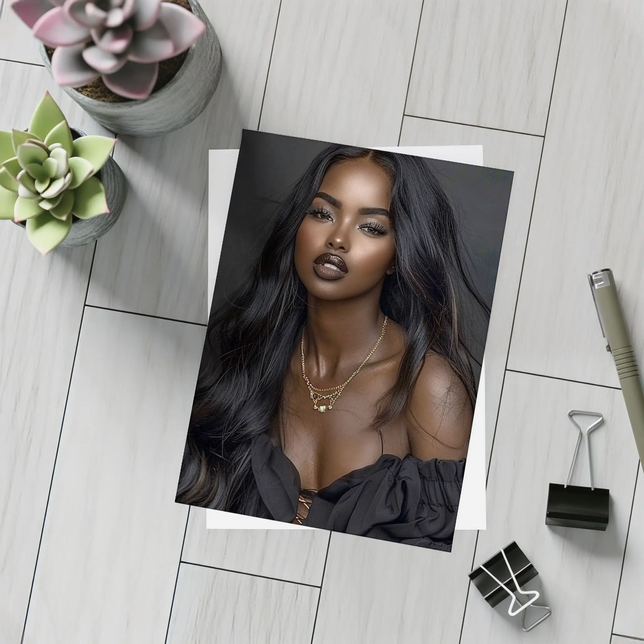 Elegant Black Woman Dark Studio Portrait – Postcards