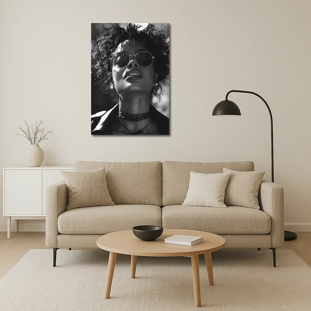 Black and White Woman Portrait Sunglasses Fashion – Wall Art