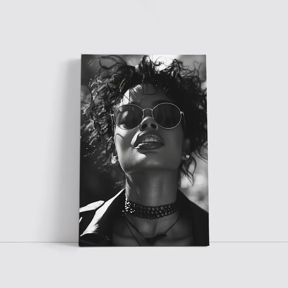 Black and White Woman Portrait Sunglasses Fashion – Wall Art