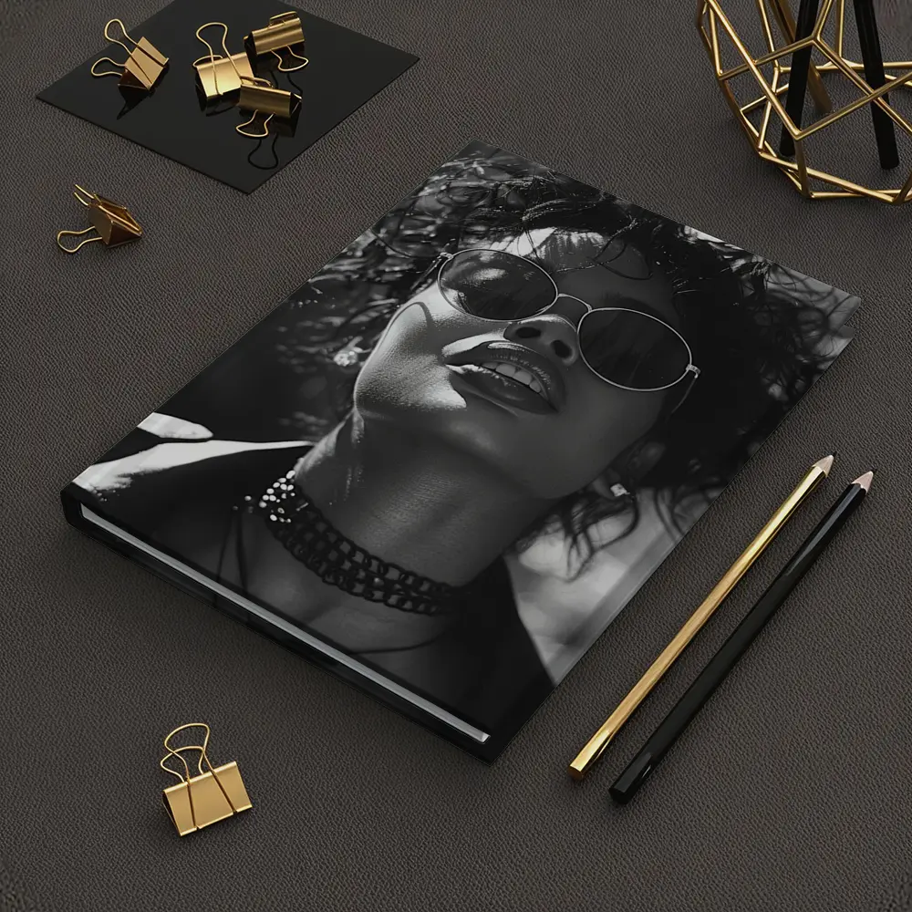 Black and White Woman Portrait Sunglasses Fashion – Notebooks