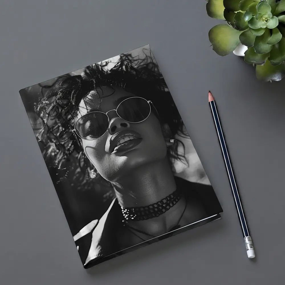Black and White Woman Portrait Sunglasses Fashion – Notebooks