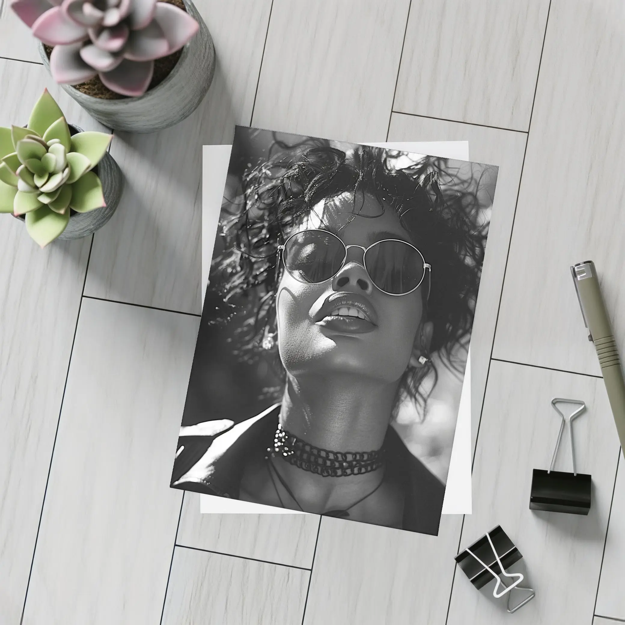 Black and White Woman Portrait Sunglasses Fashion – Postcards