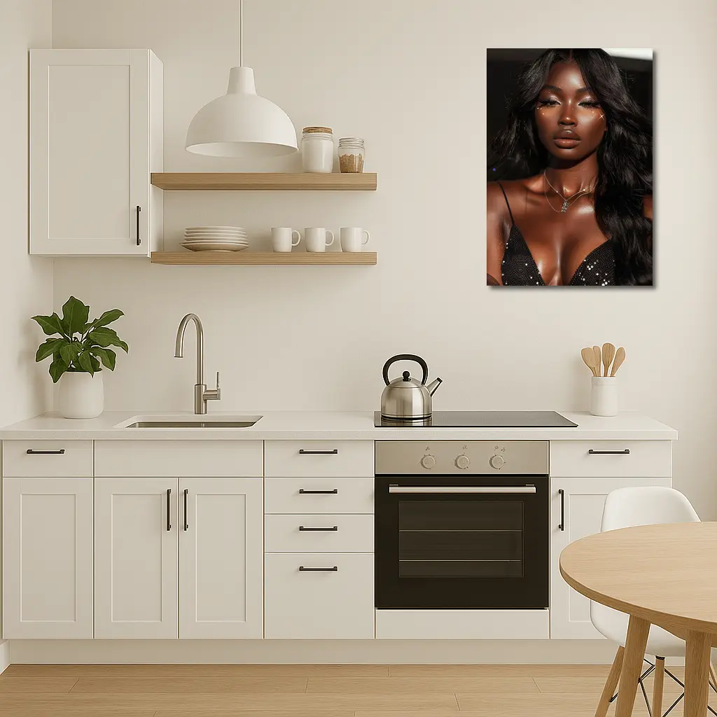 Glamorous Black Woman Glitter Portrait Dark Background – Wall Art