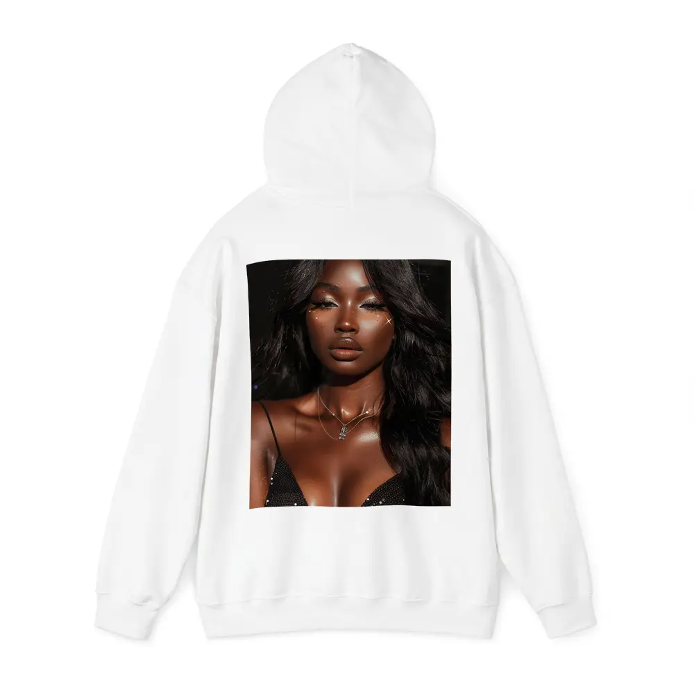 Glamorous Black Woman Glitter Portrait Dark Background – Hoodies
