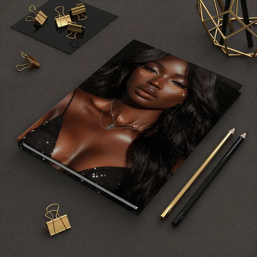 Glamorous Black Woman Glitter Portrait Dark Background – Notebooks