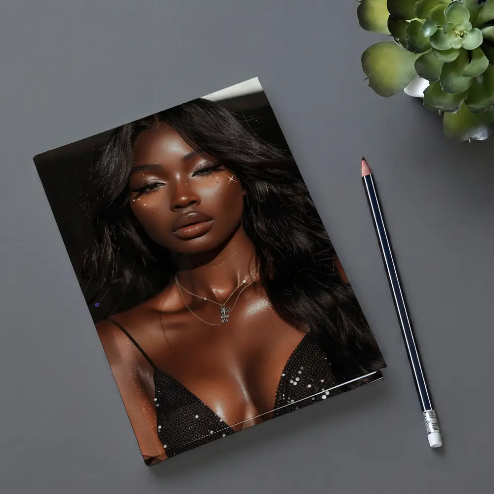 Glamorous Black Woman Glitter Portrait Dark Background – Notebooks