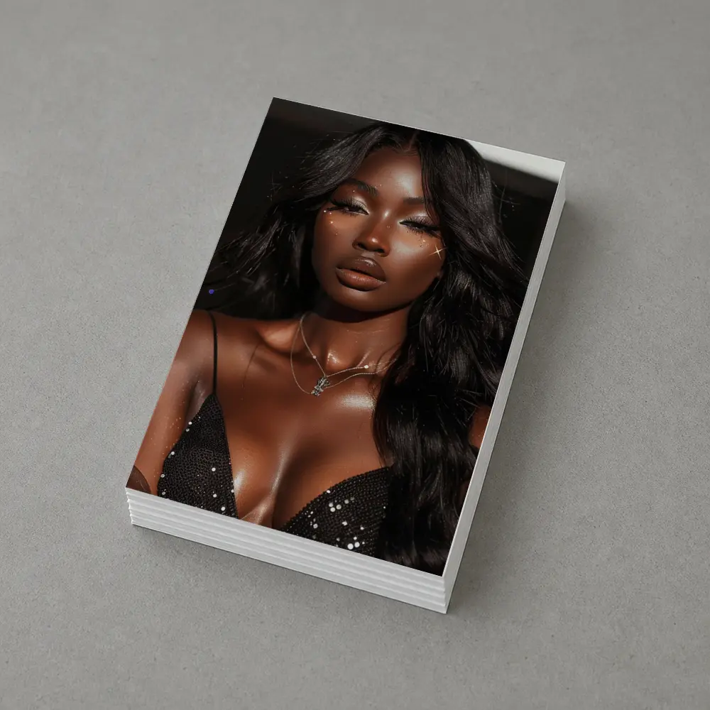 Glamorous Black Woman Glitter Portrait Dark Background – Postcards
