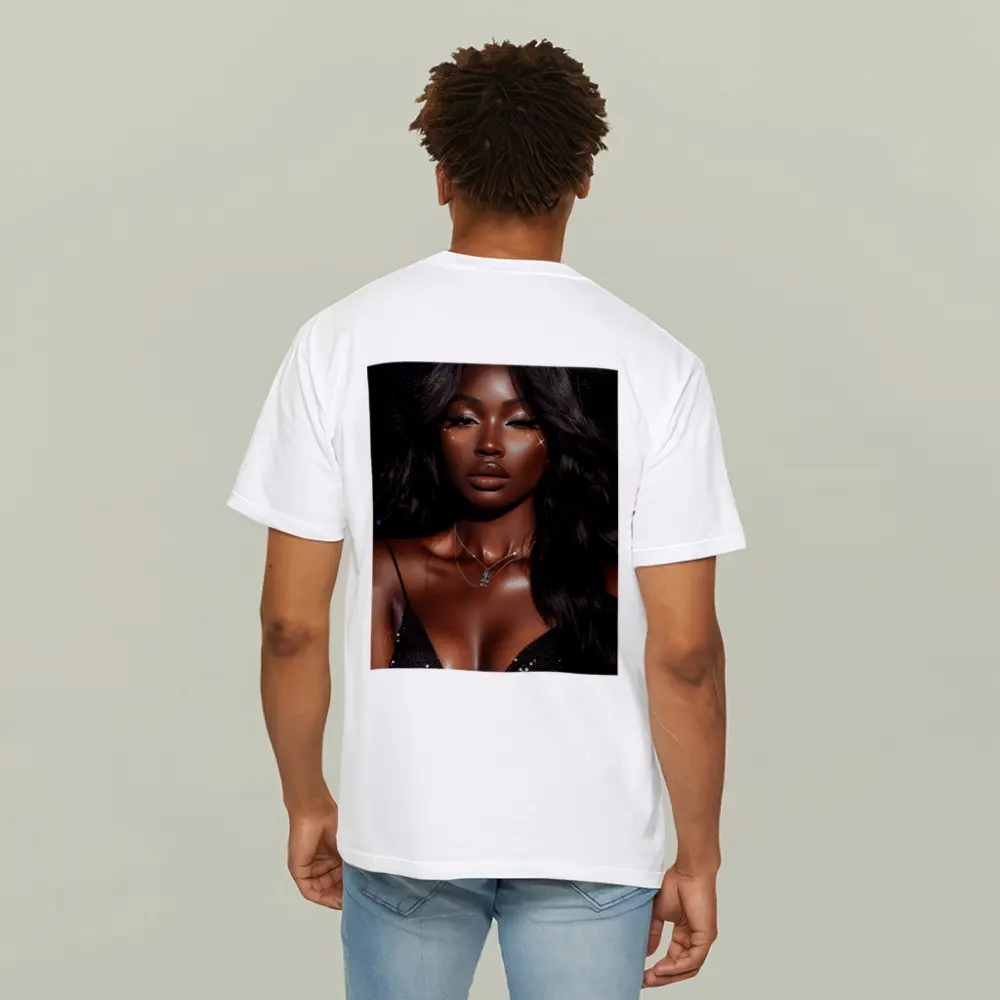 Glamorous Black Woman Glitter Portrait Dark Background – T-Shirts