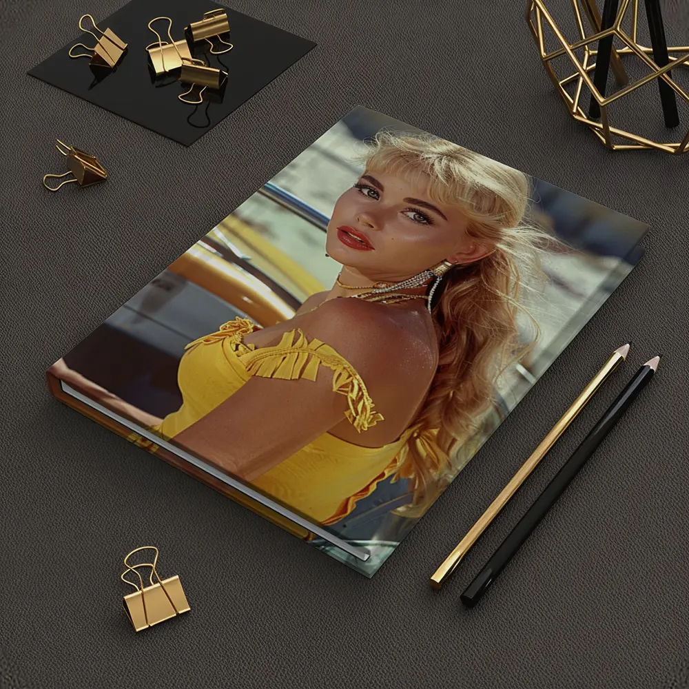Blonde Woman Yellow Dress Retro Beach – Notebooks