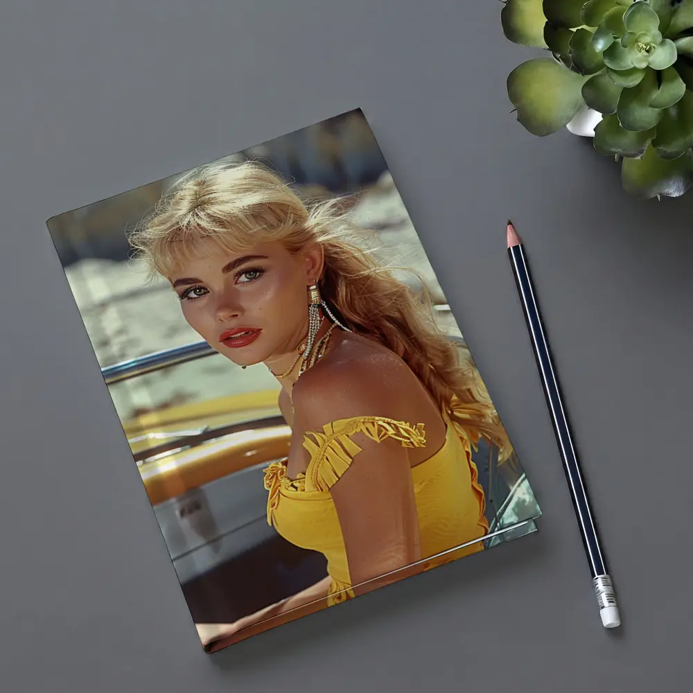 Blonde Woman Yellow Dress Retro Beach – Notebooks