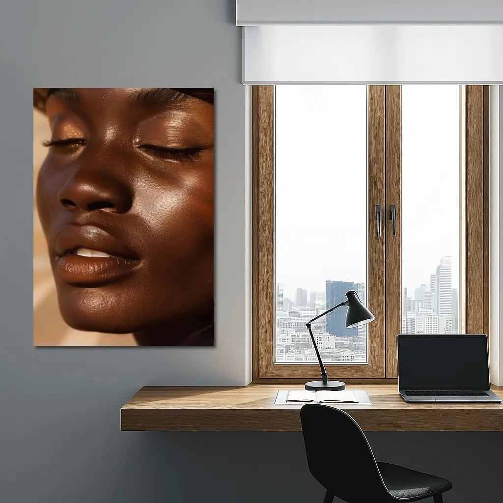 Close Up Portrait Black Woman Glowing Skin – Wall Art