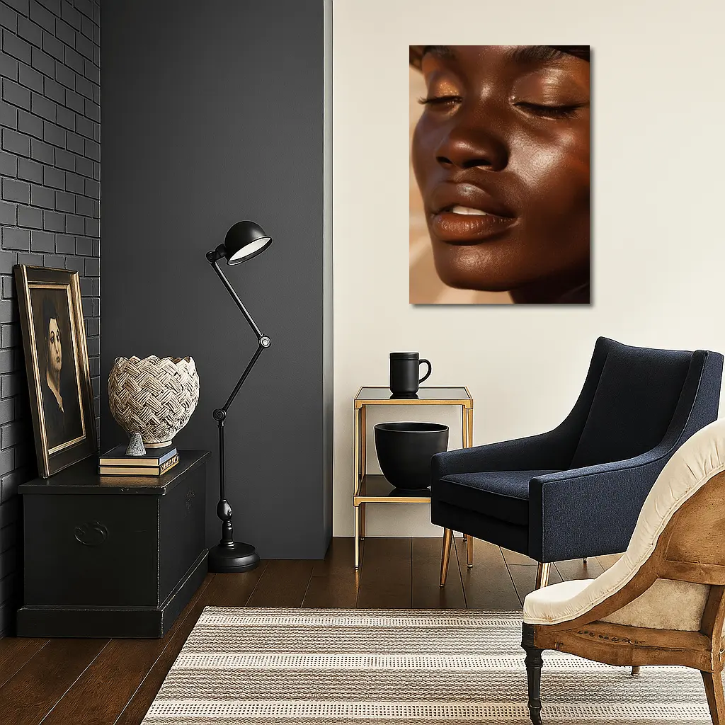 Close Up Portrait Black Woman Glowing Skin – Wall Art