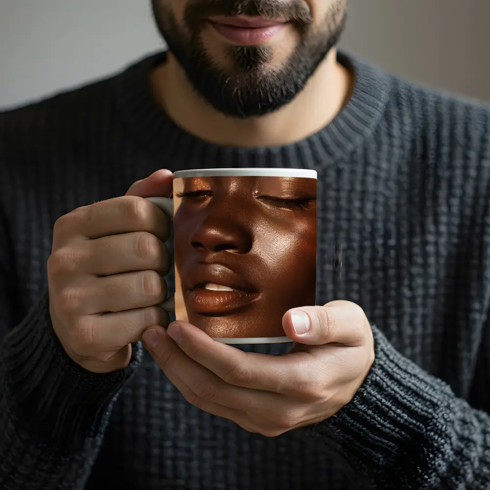 Close Up Portrait Black Woman Glowing Skin – Mugs