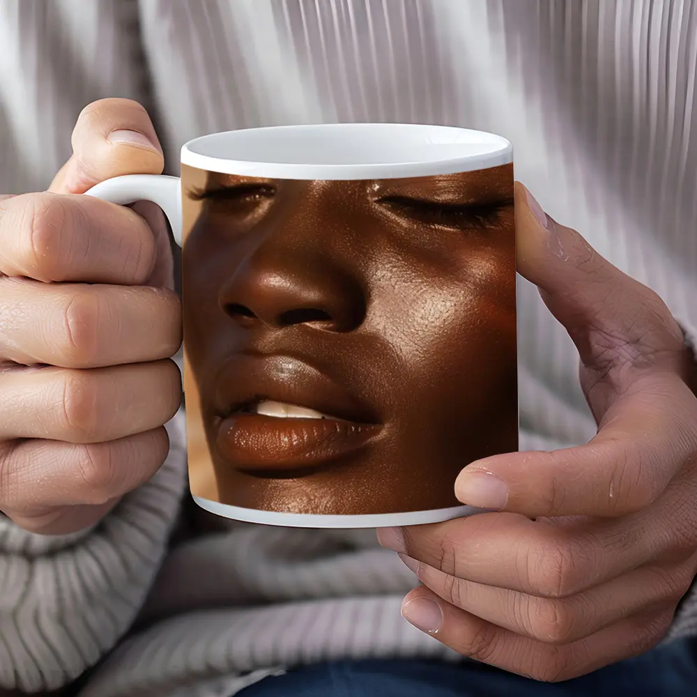 Close Up Portrait Black Woman Glowing Skin – Mugs