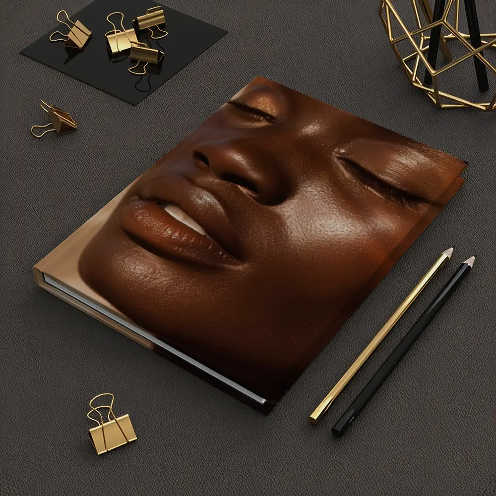 Close Up Portrait Black Woman Glowing Skin – Notebooks