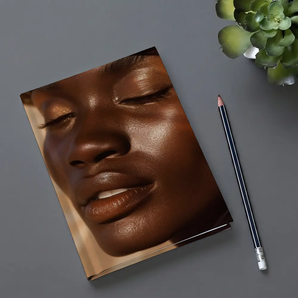 Close Up Portrait Black Woman Glowing Skin – Notebooks