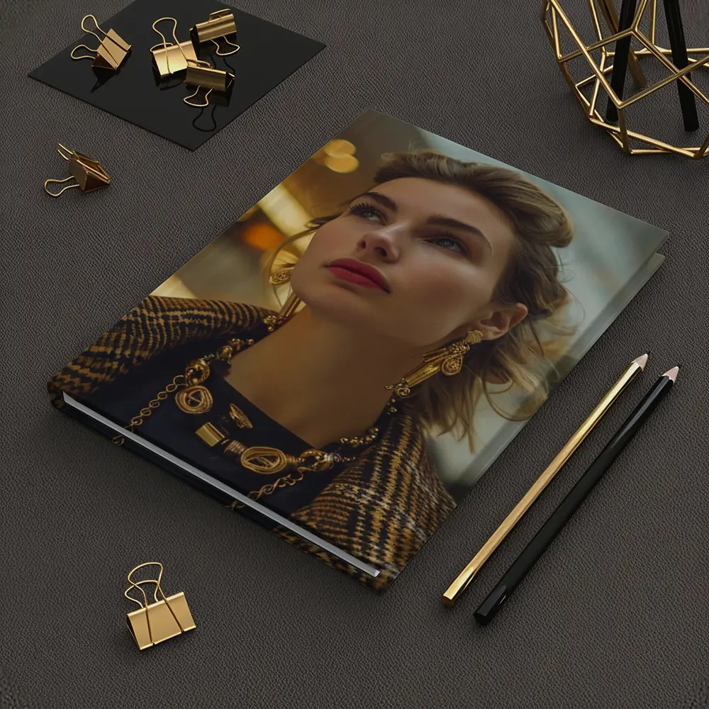 Elegant Woman Gold Jewelry Fashion Portrait – Notebooks