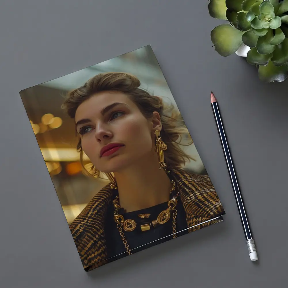 Elegant Woman Gold Jewelry Fashion Portrait – Notebooks