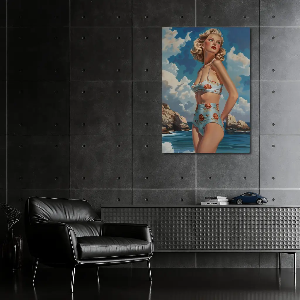 Retro Pin Up Woman Ocean Painting Art – Wall Art