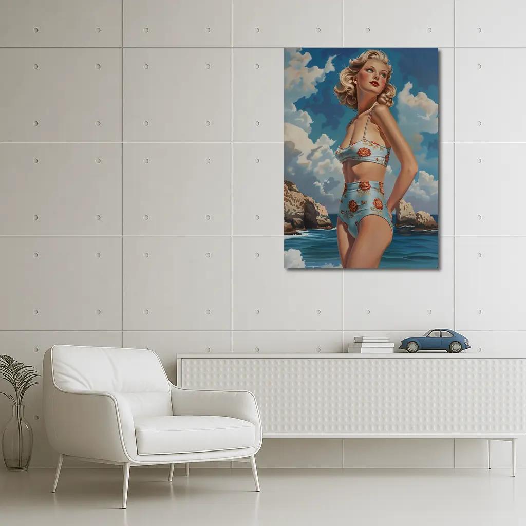 Retro Pin Up Woman Ocean Painting Art – Wall Art