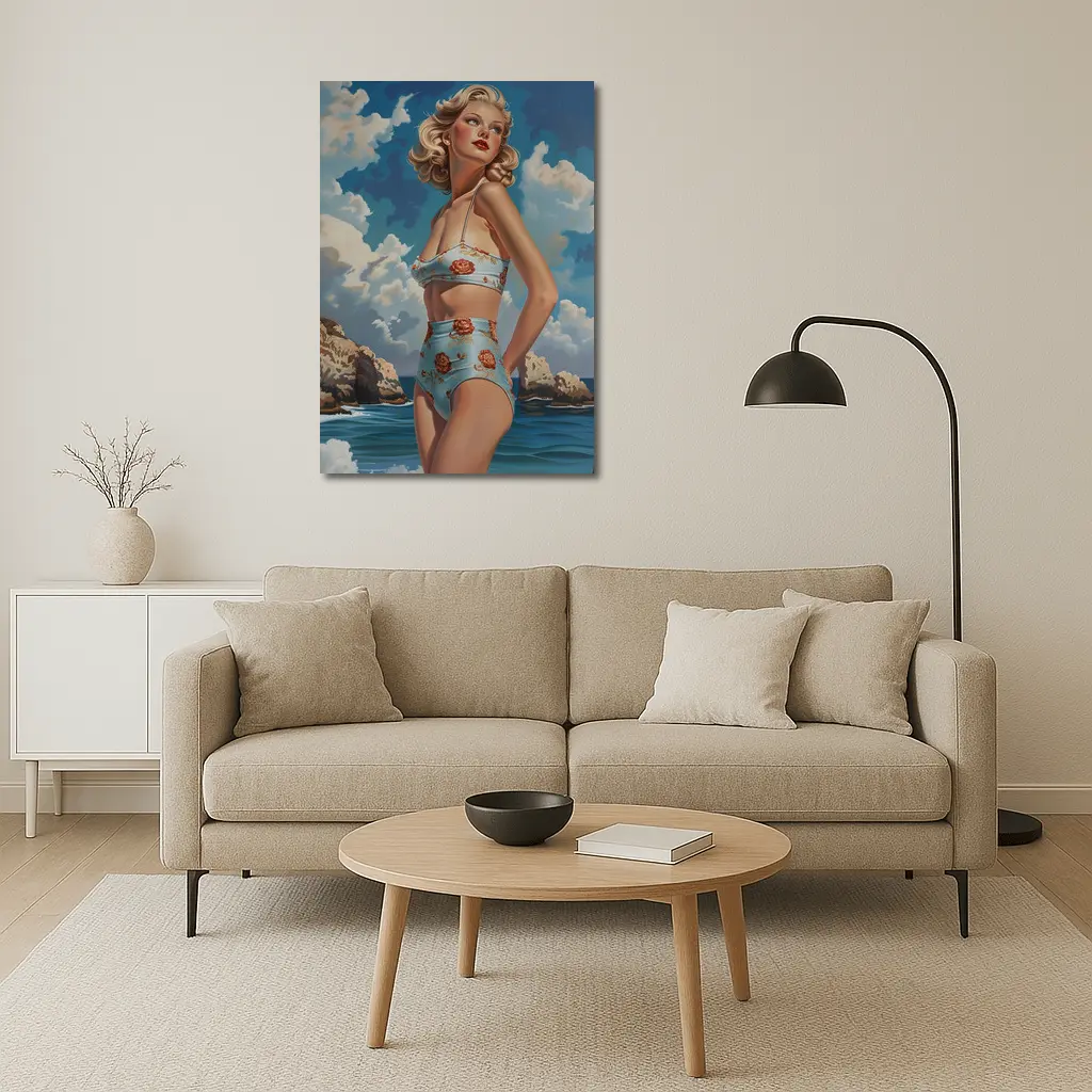 Retro Pin Up Woman Ocean Painting Art – Wall Art