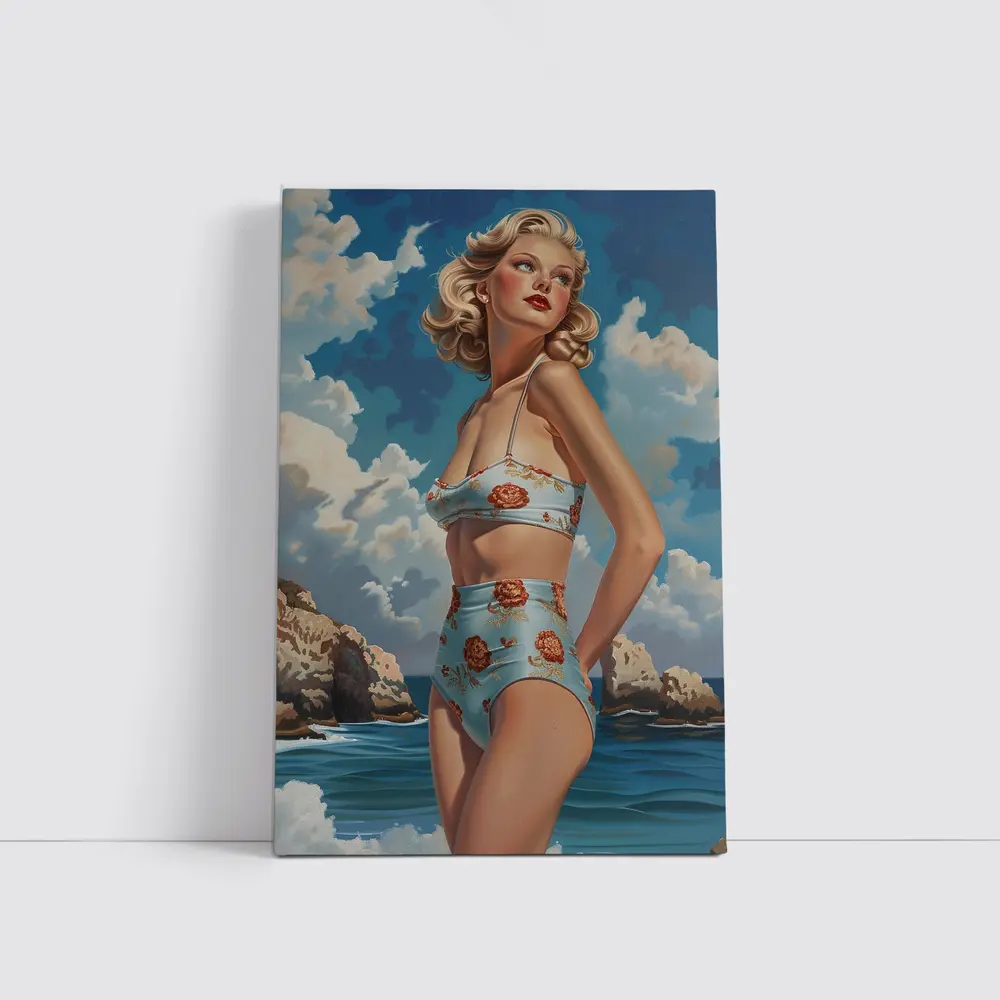 Retro Pin Up Woman Ocean Painting Art – Wall Art