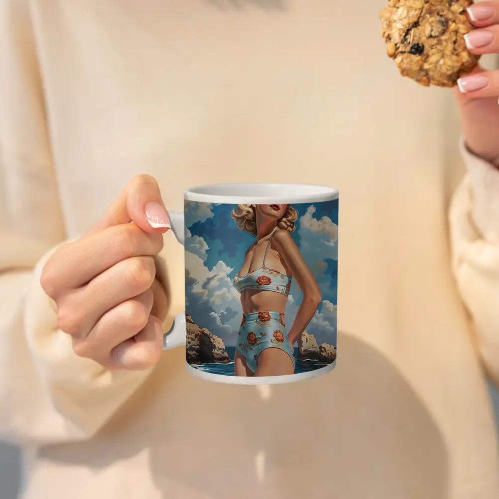Retro Pin Up Woman Ocean Painting Art – Mugs