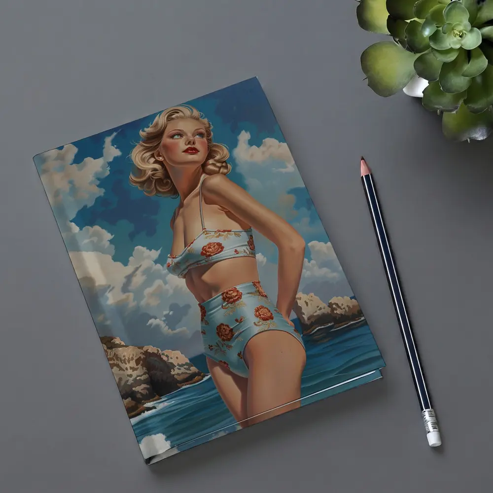 Retro Pin Up Woman Ocean Painting Art – Notebooks