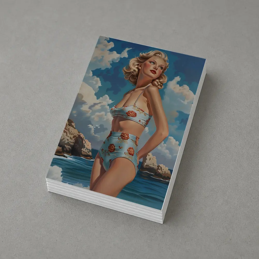 Retro Pin Up Woman Ocean Painting Art – Postcards