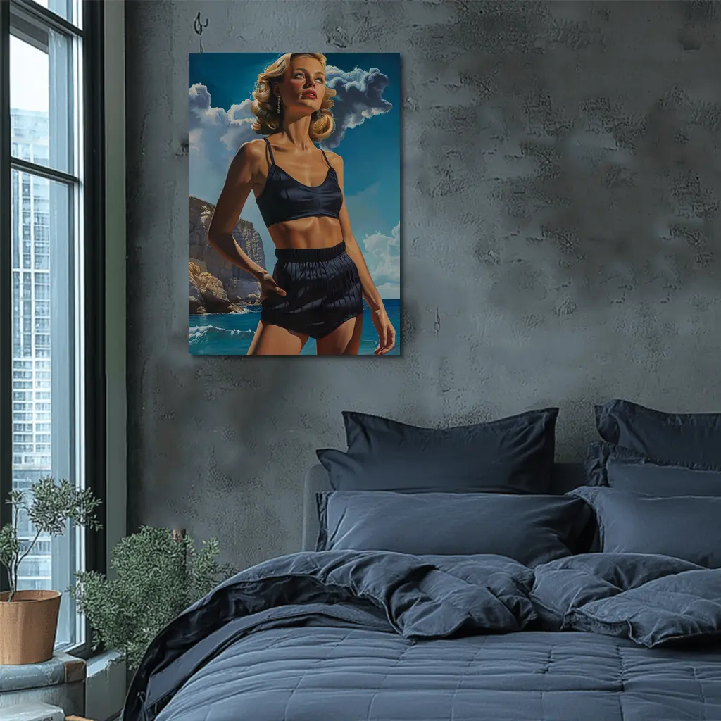 Retro Woman Blonde Beach Coastal Painting Art – Wall Art