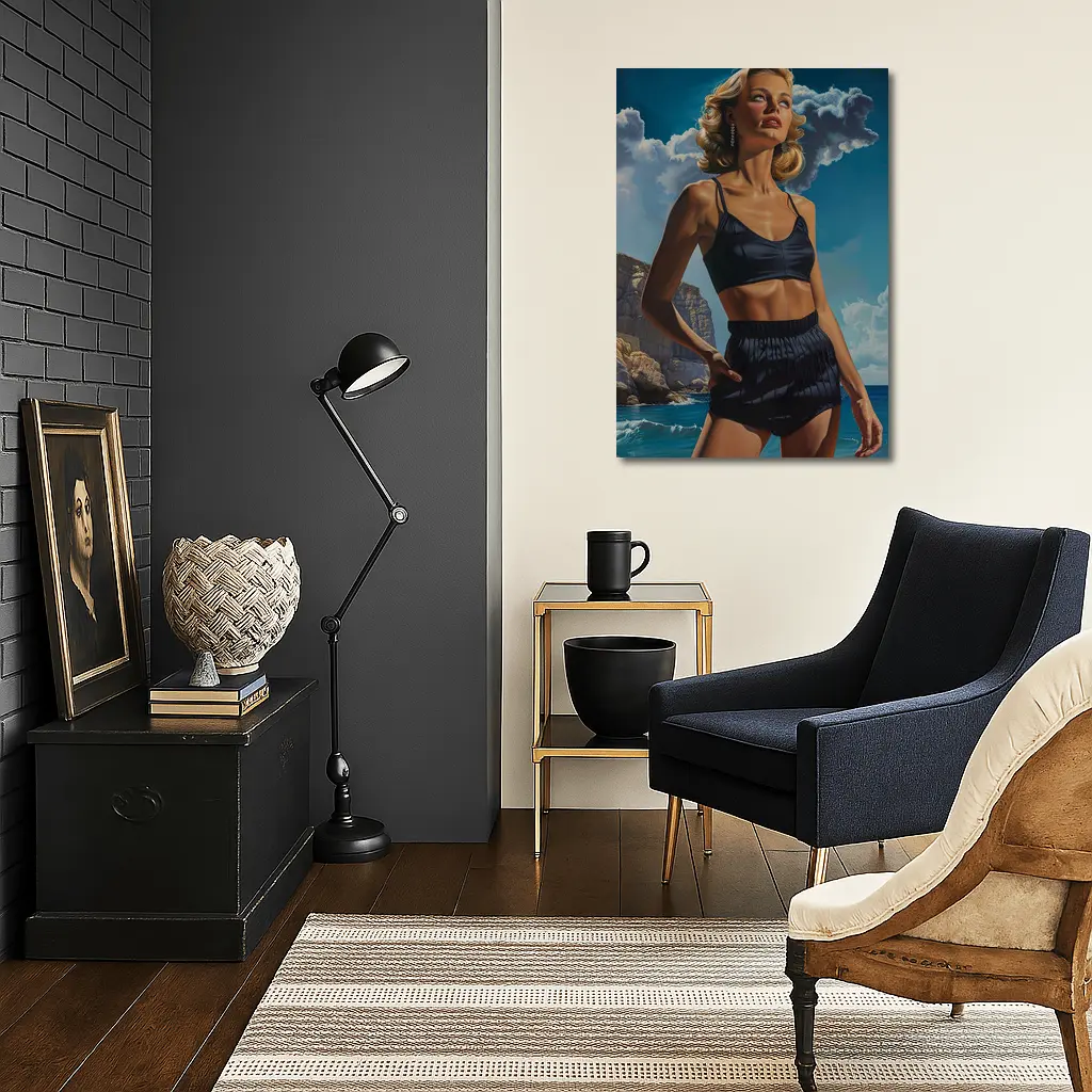 Retro Woman Blonde Beach Coastal Painting Art – Wall Art