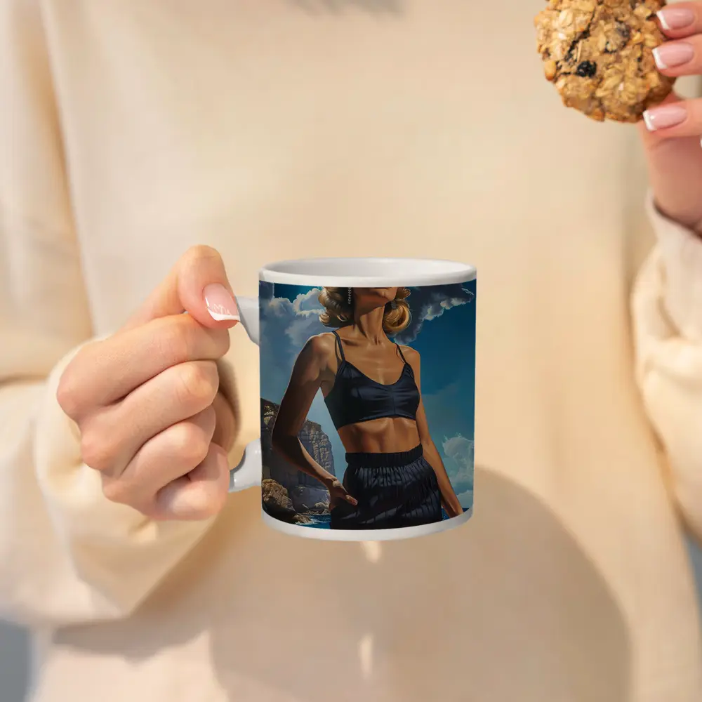 Retro Woman Blonde Beach Coastal Painting Art – Mugs