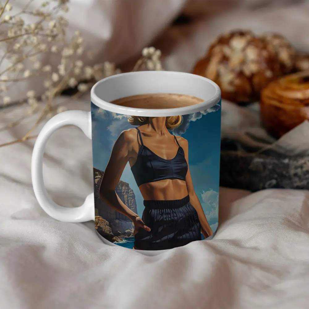 Retro Woman Blonde Beach Coastal Painting Art – Mugs