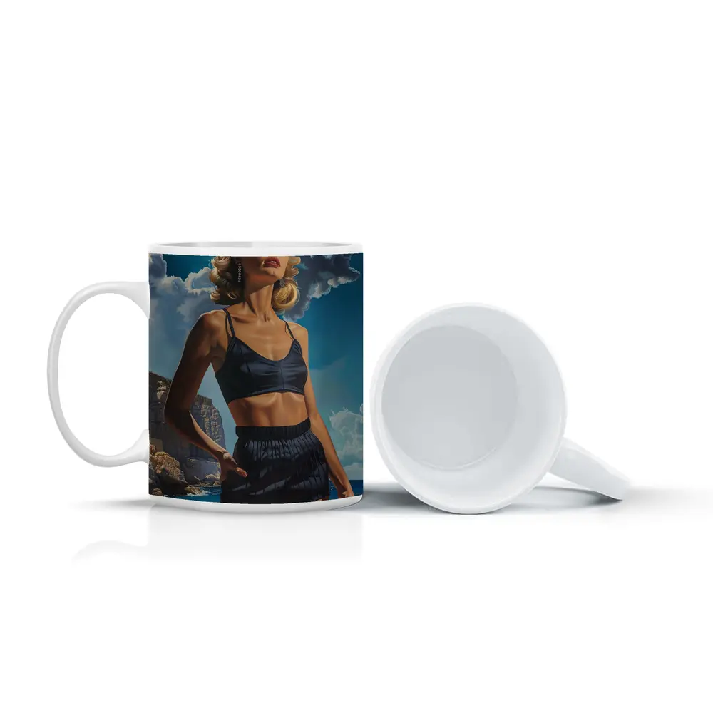 Retro Woman Blonde Beach Coastal Painting Art – Mugs