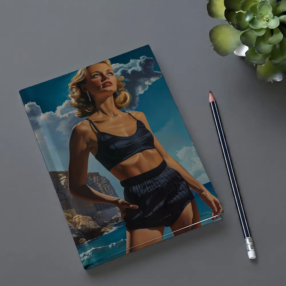 Retro Woman Blonde Beach Coastal Painting Art – Notebooks