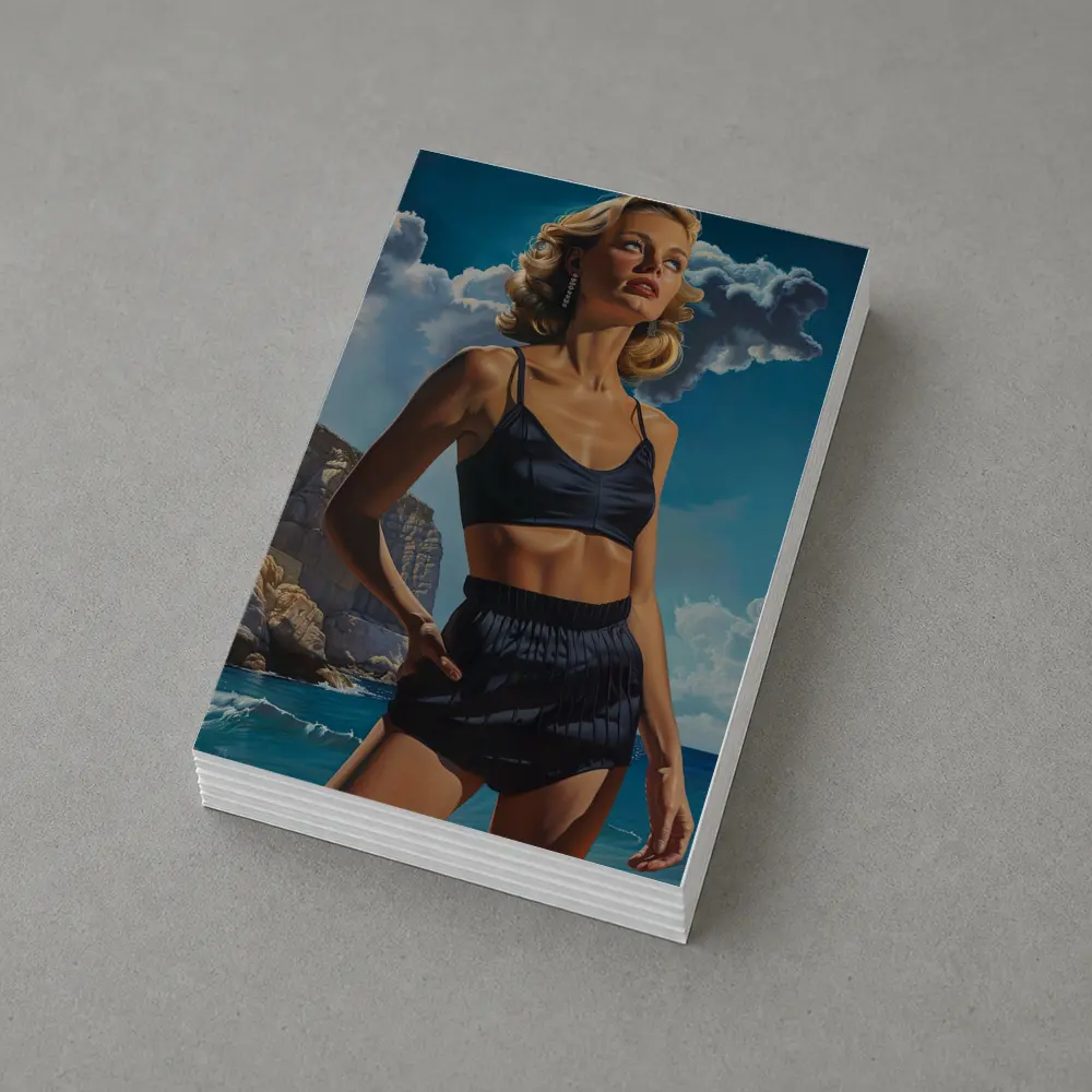 Retro Woman Blonde Beach Coastal Painting Art – Postcards