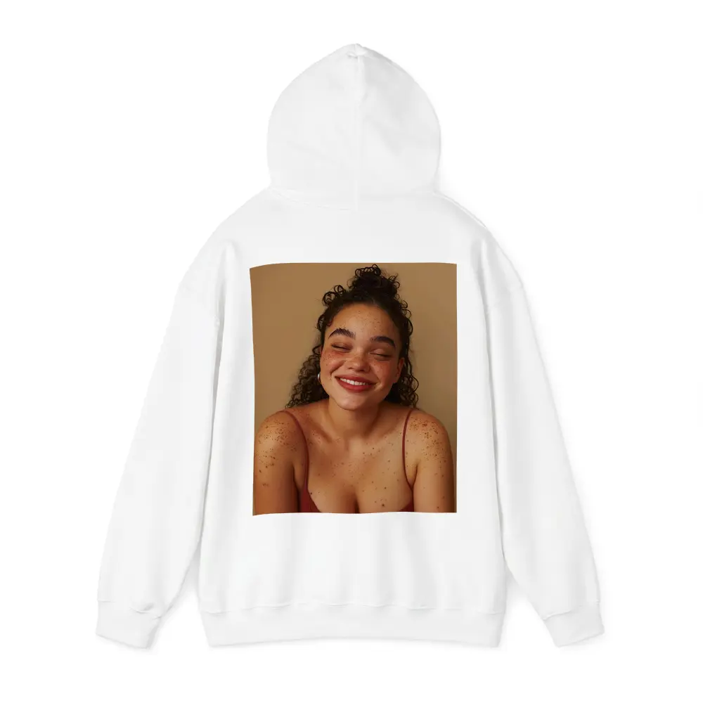 Smiling Young Woman Freckles Beige Background – Hoodies