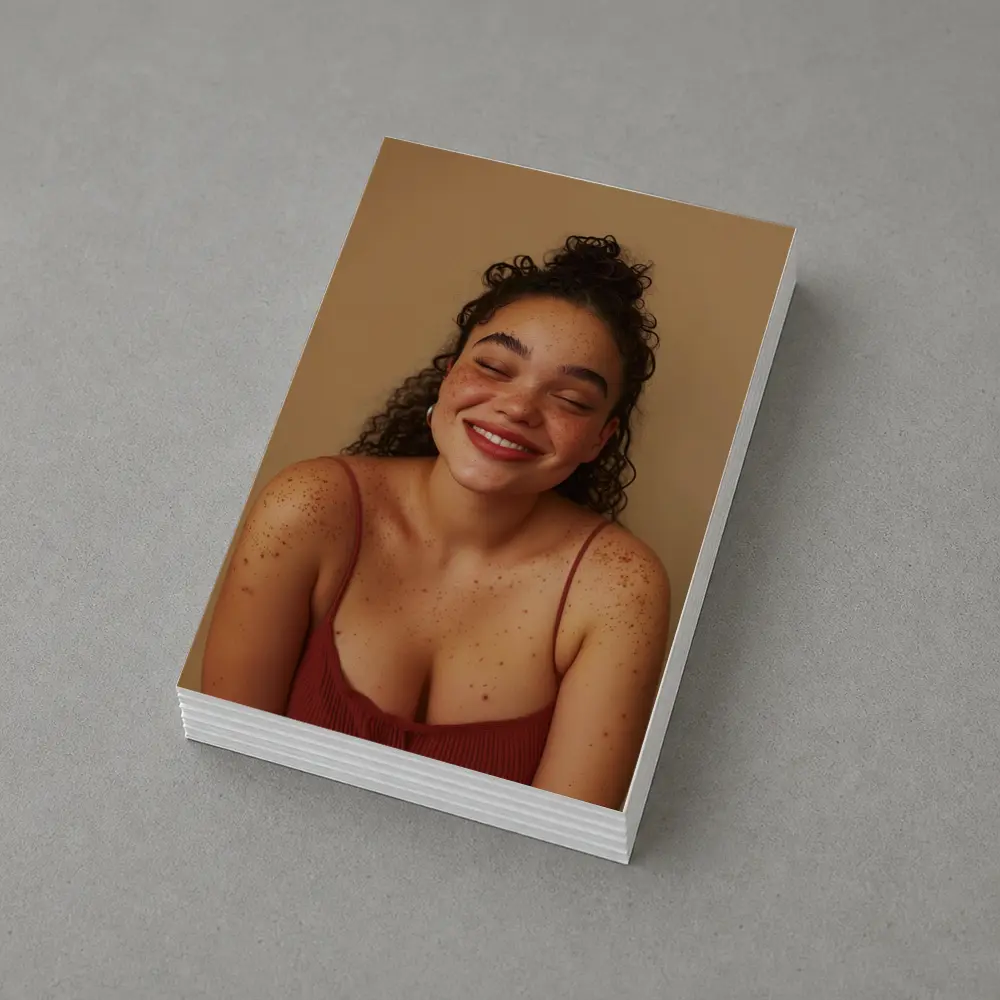 Smiling Young Woman Freckles Beige Background – Postcards
